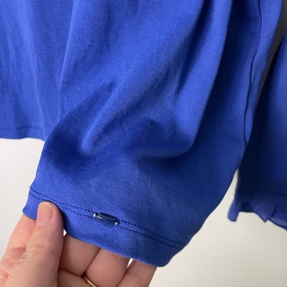 Marc Cain v neckline ruffle trim top in Atlantic blue - Picture 3 of 9